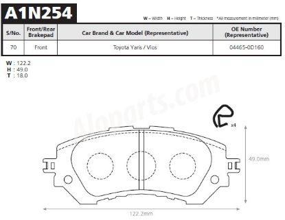 Ảnh của Advics A1N254T - Bố thắng trước toyota vios 2014-, yaris 2013-