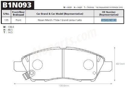 Ảnh của Advics B1N093T - Bố thắng trước nissan sunny n17 2013-, nissan grand livina 10-12